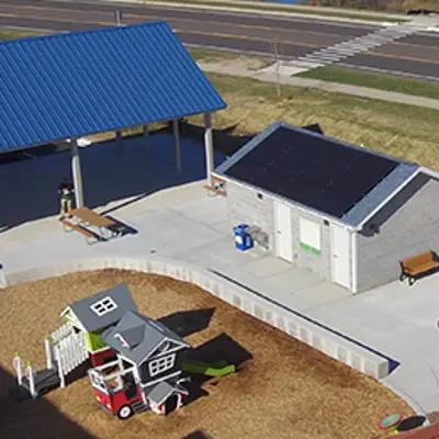 Solar panels on top of a building at Marketplace on the Green