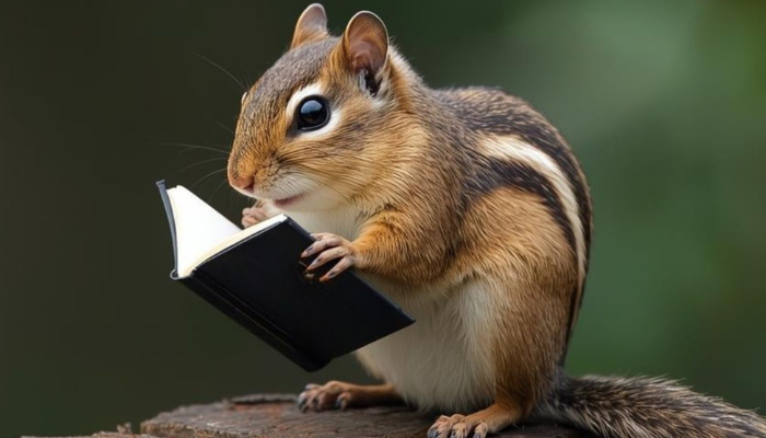 Chipmunk reading a book