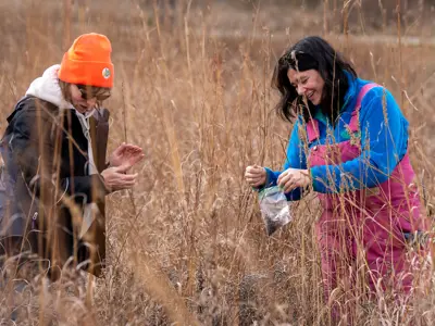 MCC volunteers picking seeds
