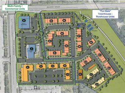 Digital rendering of the Haslett Village project